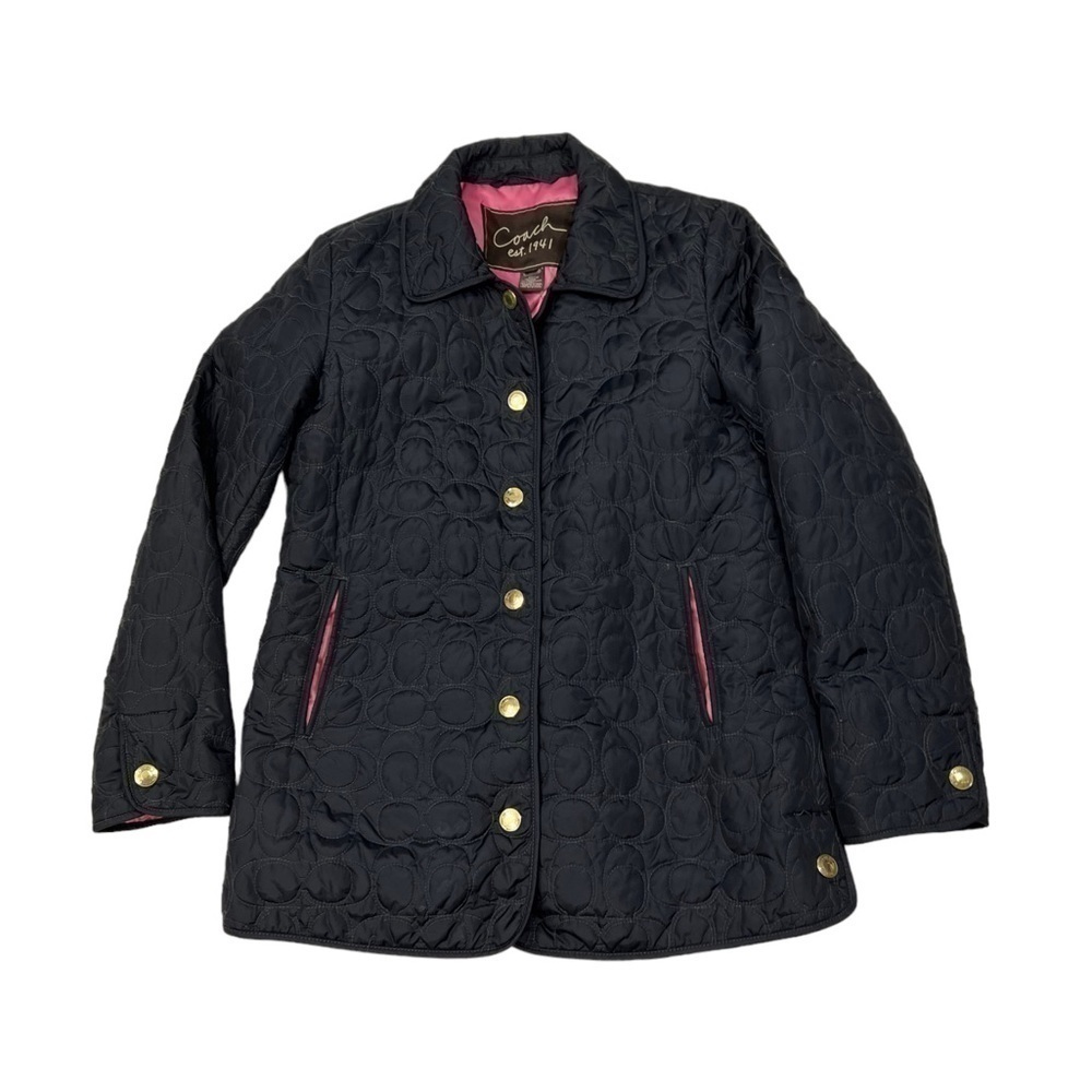 COACH Signature "C" Quilted Logo Snap Front Jacket Coat Women XS - Picture 2 of 13
